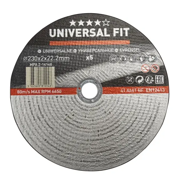 Pack 5 discos de corte para metal 230 x 2 mm universal fit universal_fit