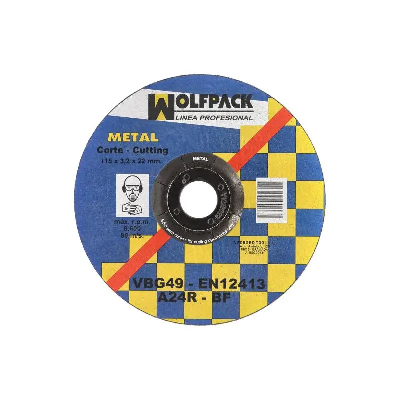 Disco corte abrasivo metal 115x3,2x22 mm. Wolfpack Linea Profesional