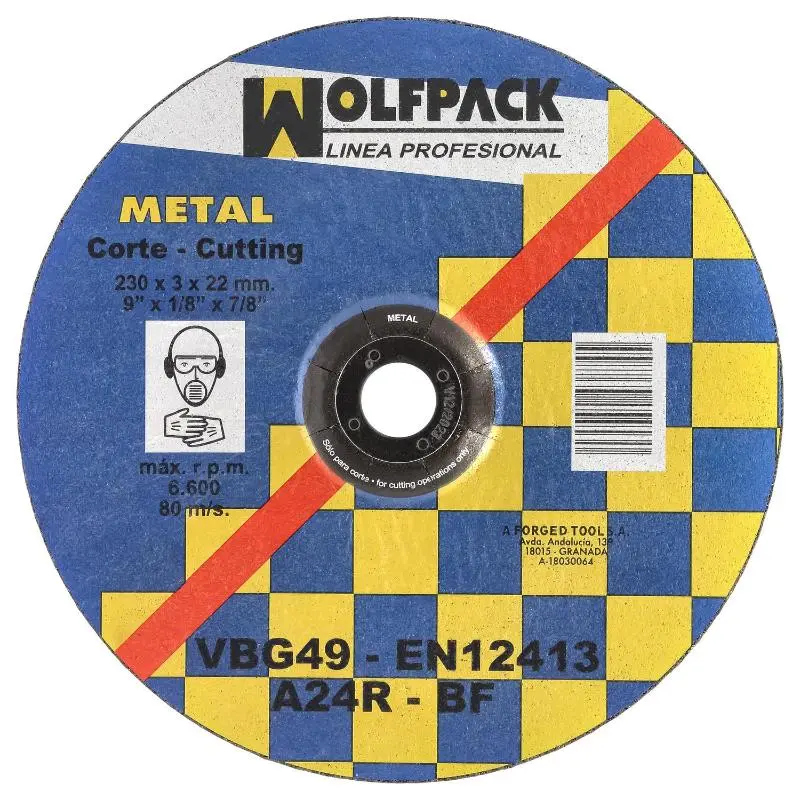 Disco corte abrasivo metal 230x3,2x22 mm. Wolfpack Linea Profesional