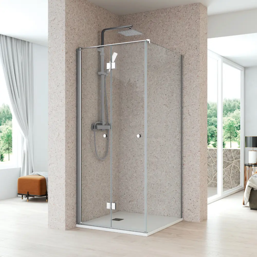 Mampara ducha rectangular plegable 1 fijo 65 + 90cm transparente cromo con Sensor Táctil