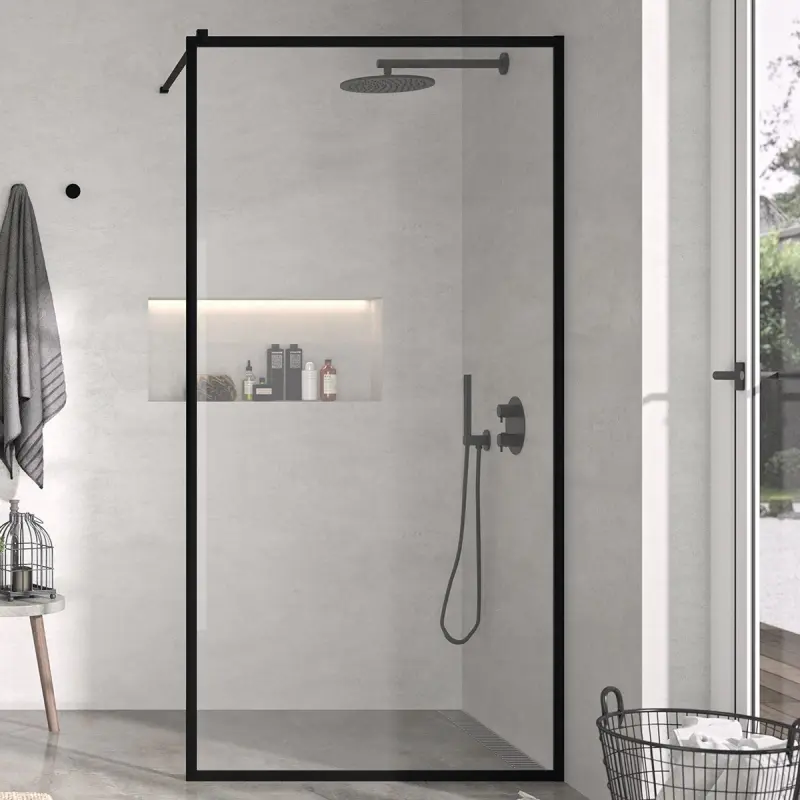 Panel fijo de ducha renovado perimetral negro mate - 99.5/100.5 cm