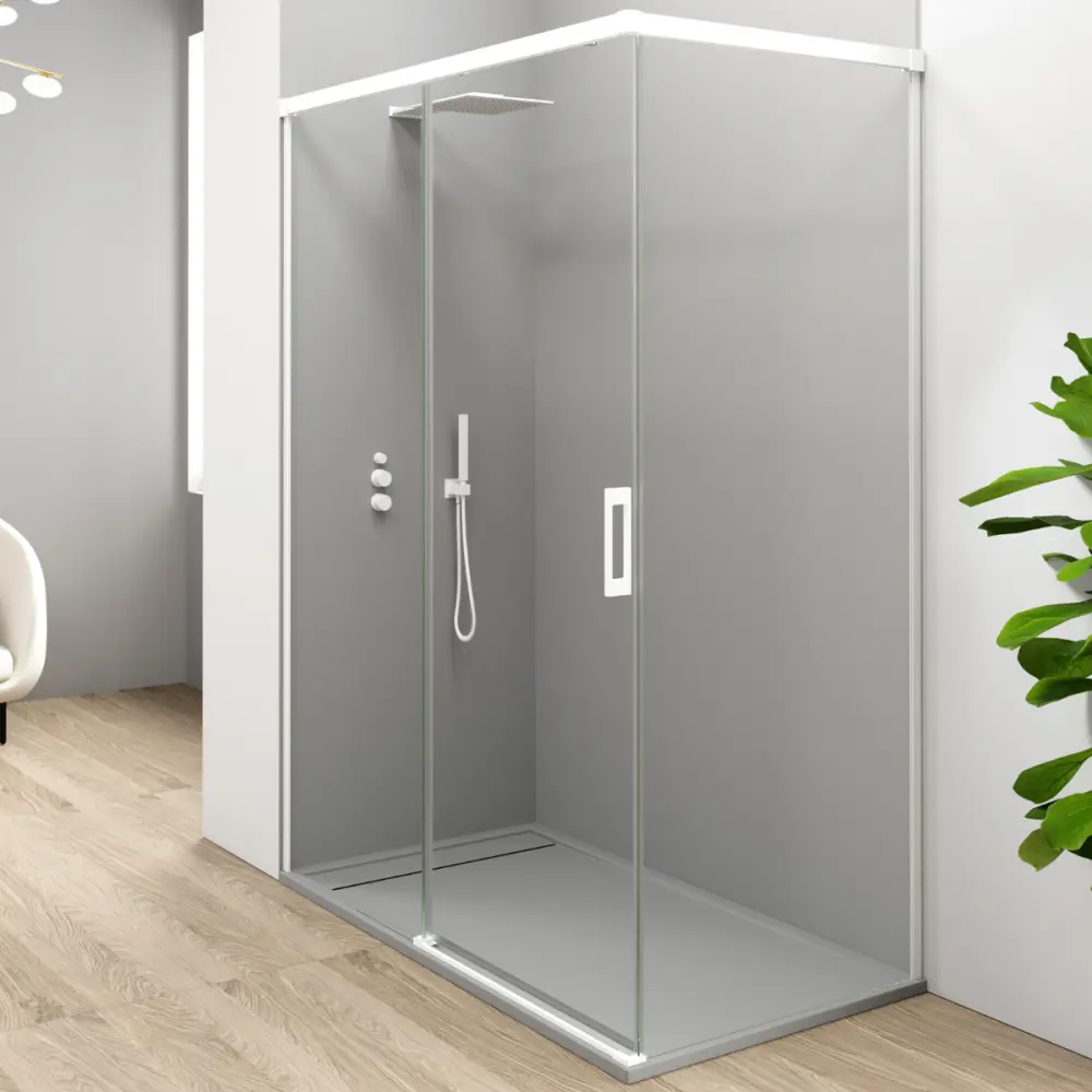 Perchero de Pared Mampara ducha rectangular frente 200 lateral 90cm transparente blanco