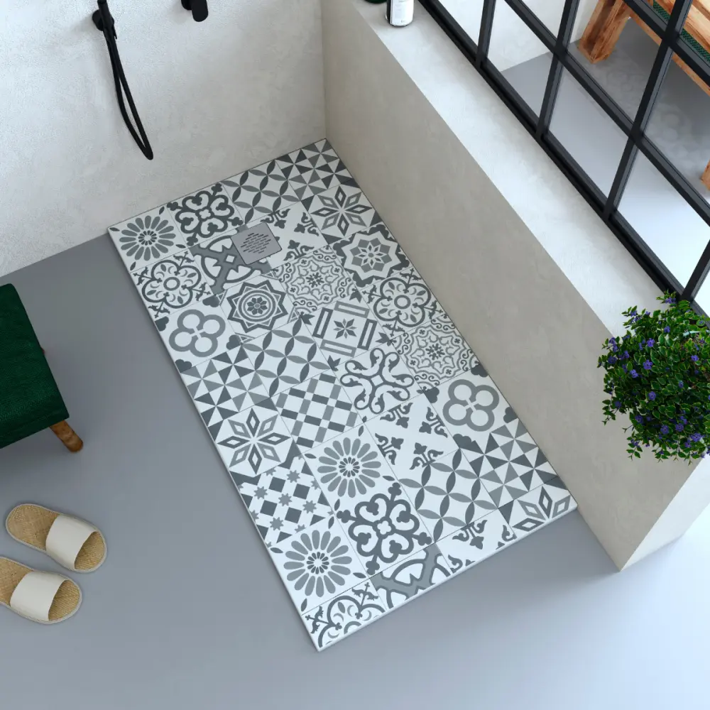 Plato ducha resina extraplano geométrico 150 x 95 cm mosaico para Baño Completo