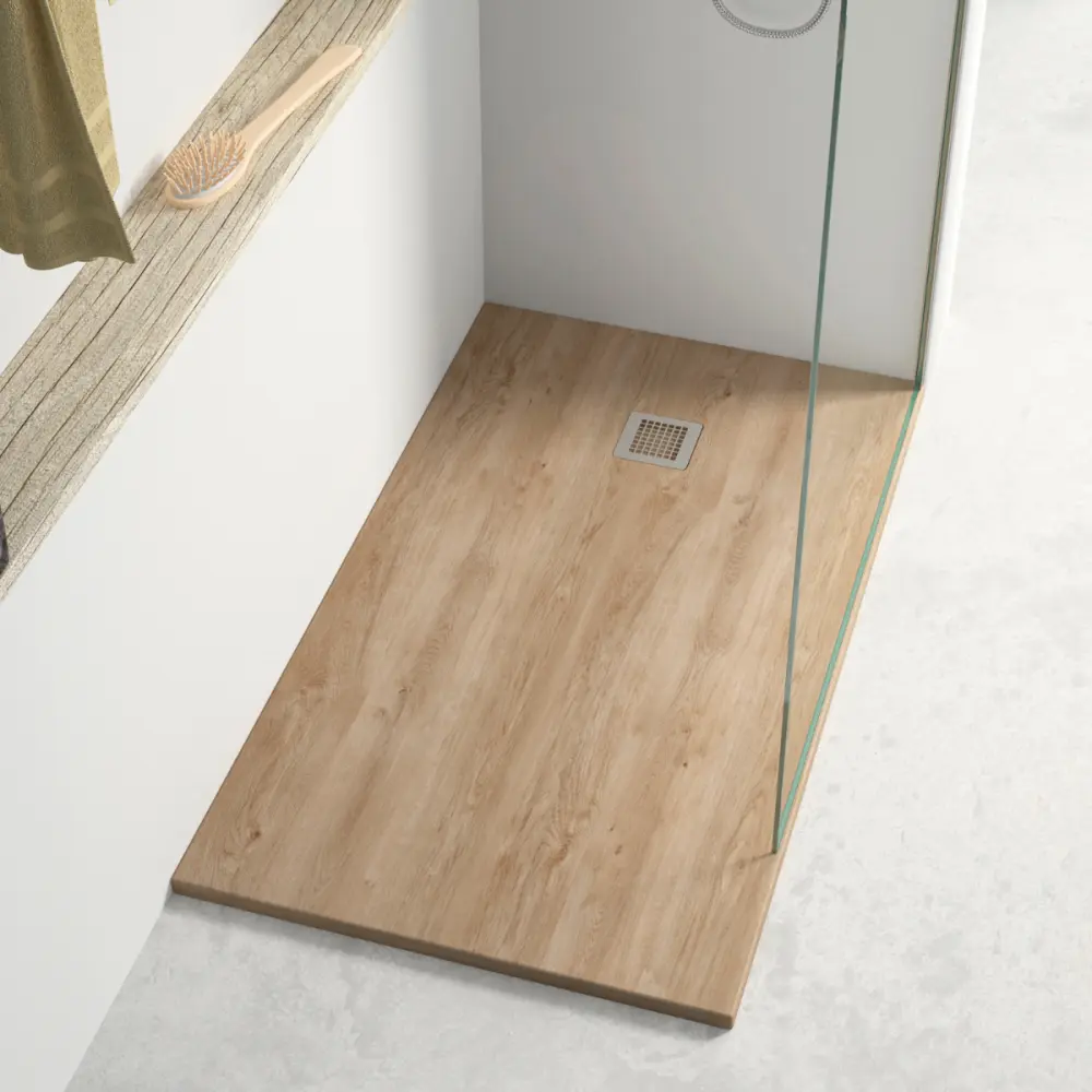 Plato ducha resina extraplano roble natural 150 x 100cm roble genuino para Ducha Presión