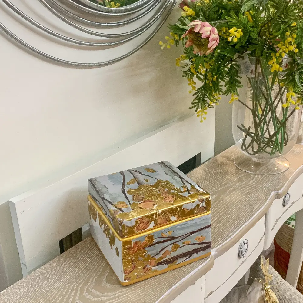 Caja cerámica arbol 19x19x14 cm en Acero Inoxidable