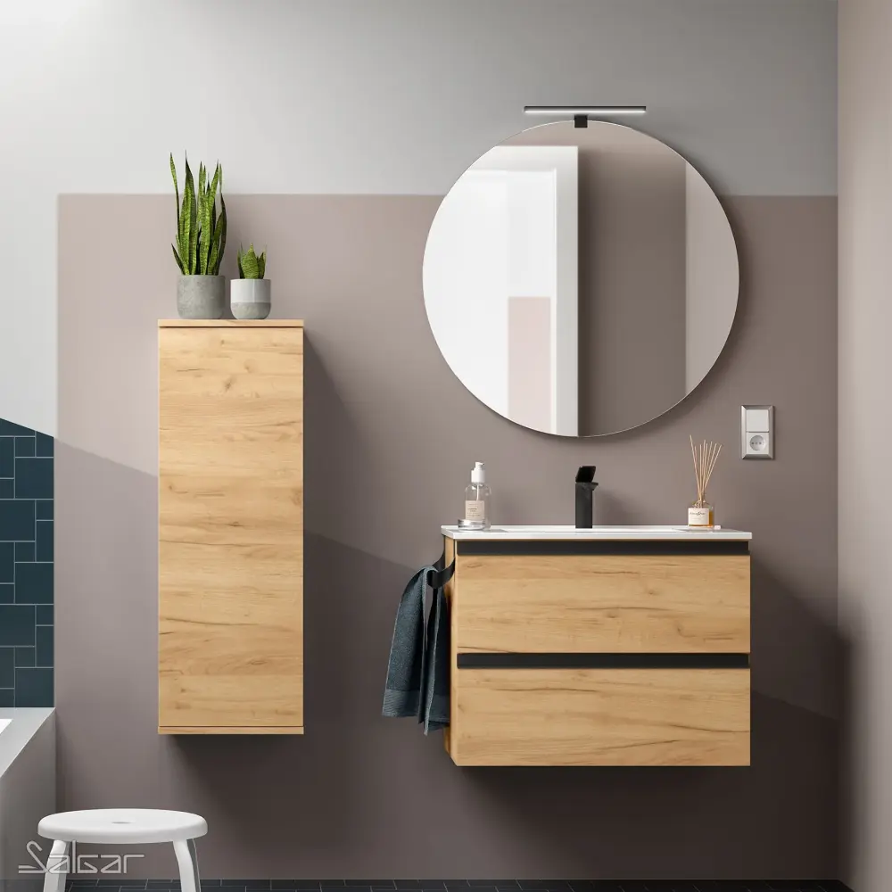 Certificado +++ Mueble de baño SPIRIT roble áfrica 60 cm C/tiradores negro