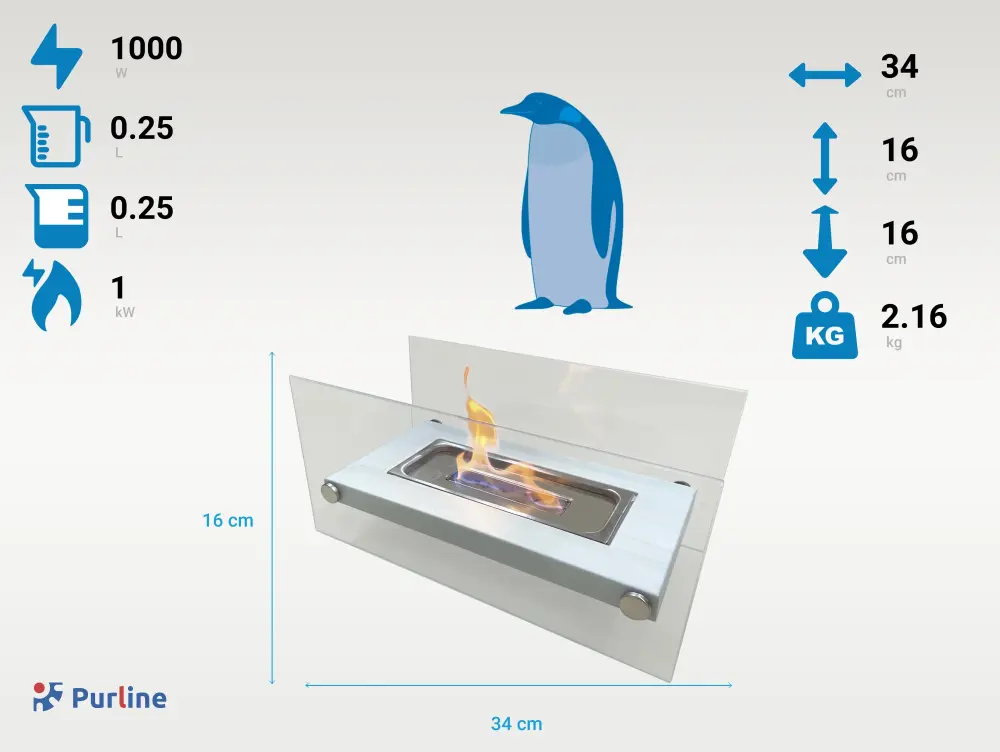 Chimenea de etanol de sobremesa en metálico blanco con Temporizador Digital