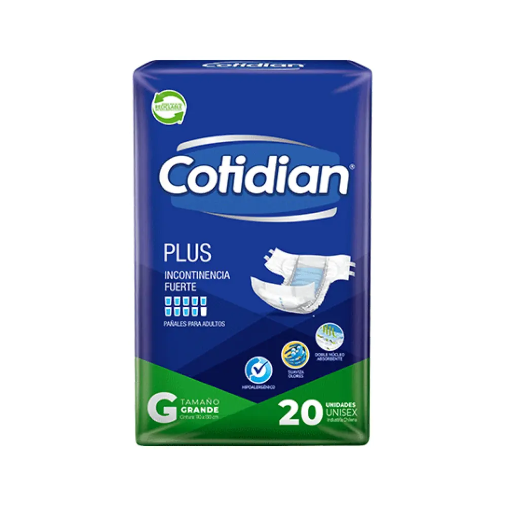 Cotidian Plus Pañal G 20 Unidades Fácil de Limpiar