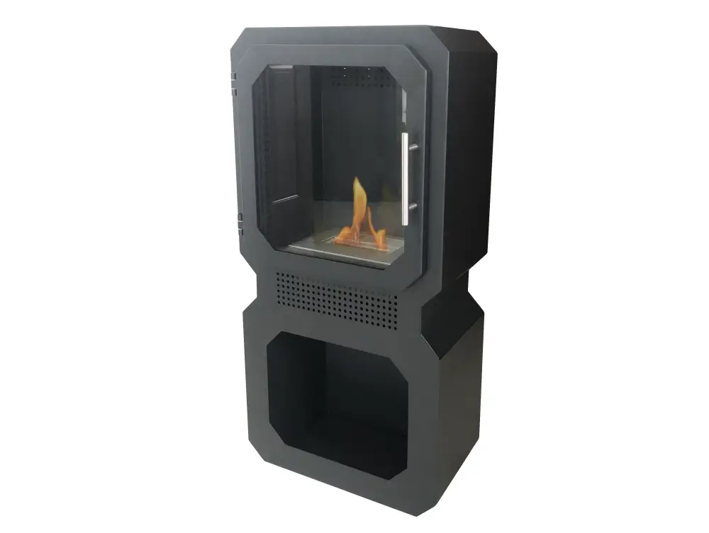 Premium Silencioso Estufa de etanol en acero negro con cavidad para leñ