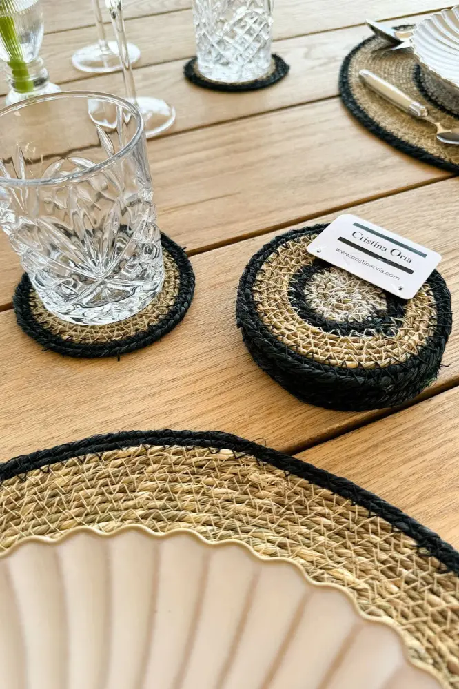 Set 6 Posavasos de Seagrass Hueso y Negro