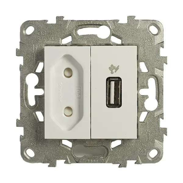 Base 2p y 1 toma cargador usb+bastidor polar schneider