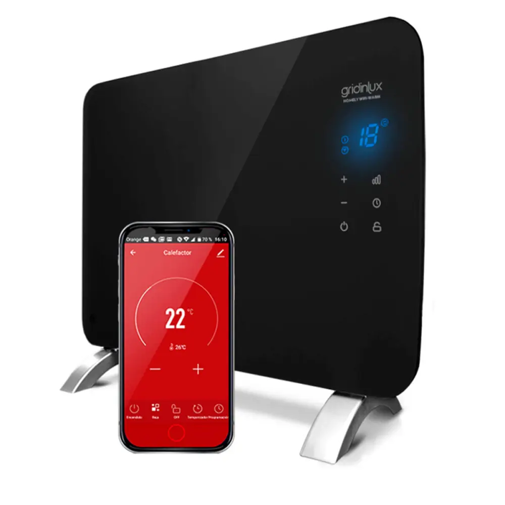 Radiador eléctrico convector cristal 1000w calefacción Wi-Fi app gridinlux