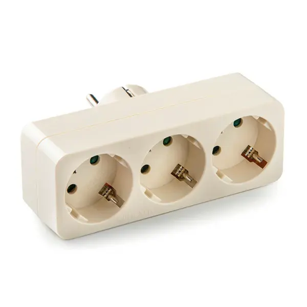 Adaptador Tres veces Frontal con Toma de Tierra 10A-250V – Enchufe Múltiple Compacto, Color Blanco, Para Uso Doméstico...