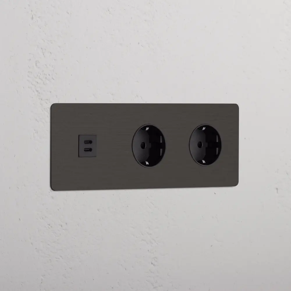 Kew Enchufe USB-C con Schuko x2 tipo F (marco tres veces - Bronce | Negro