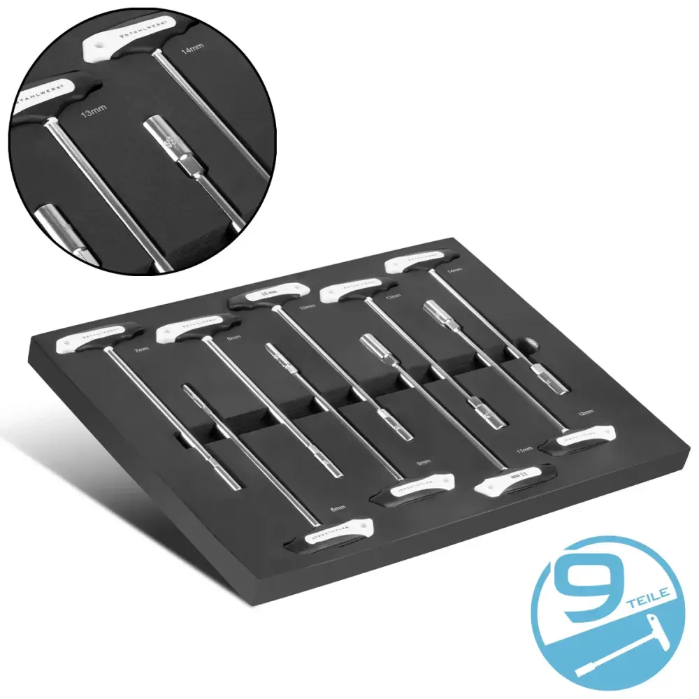 Regleta Sobremesa Steelworks de 9 partes del enchufe T de la llave T con inserto de espuma para el carro de taller | Herra...