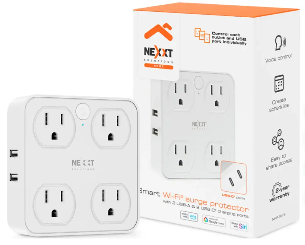 Resistente al Agua IP44 Enchufe Múltiple Inteligente WiFi– 4 Tomas + USB-/USB-C – Protector de Sobretensión