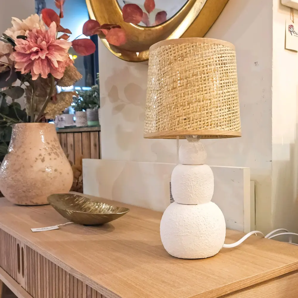 Panel Solar Portátil Lámpara de mesa estuco y rejilla 32cm