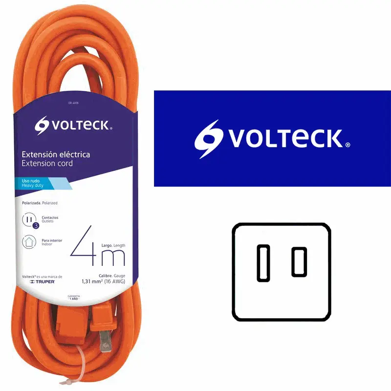 Resistente al Agua IP65 EXTENSION ELECTRICA NARANJA 4 METROS #16- VOLTECK