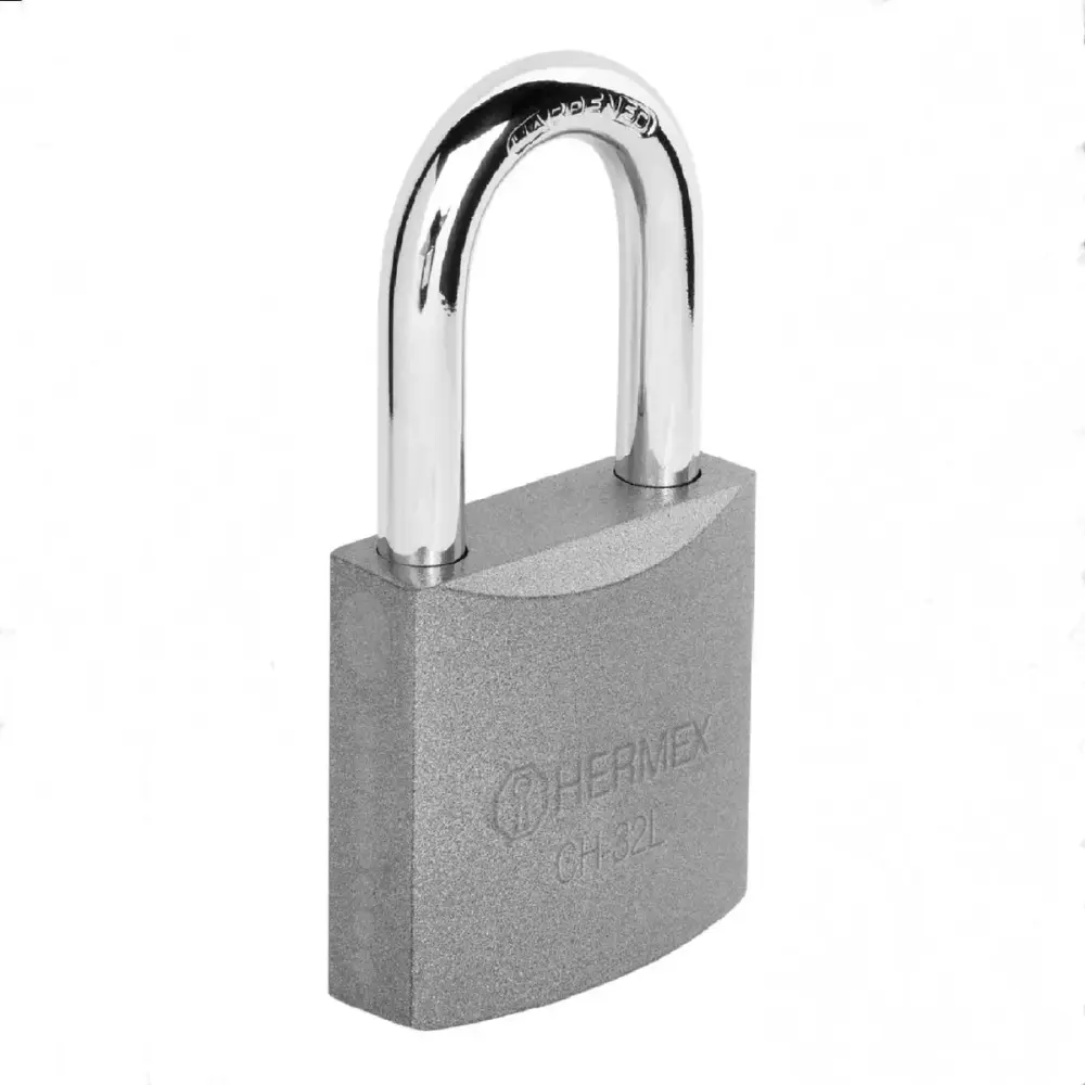 Candado de hierro 32 mm gancho extenso en blíster, hermex CHB-32L