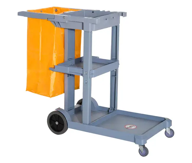 HOMCOM Carro de Limpieza con Bolsa 100L Profesional y Multifuncional para Colectividades Hotel Hostal con 3 Bandejas y 1 P...