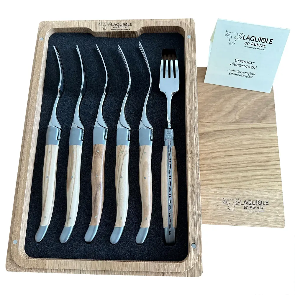 Laguiole en Aubrac Elaborado mano 6-Piece Dinner Fork Set Olivewood Handles