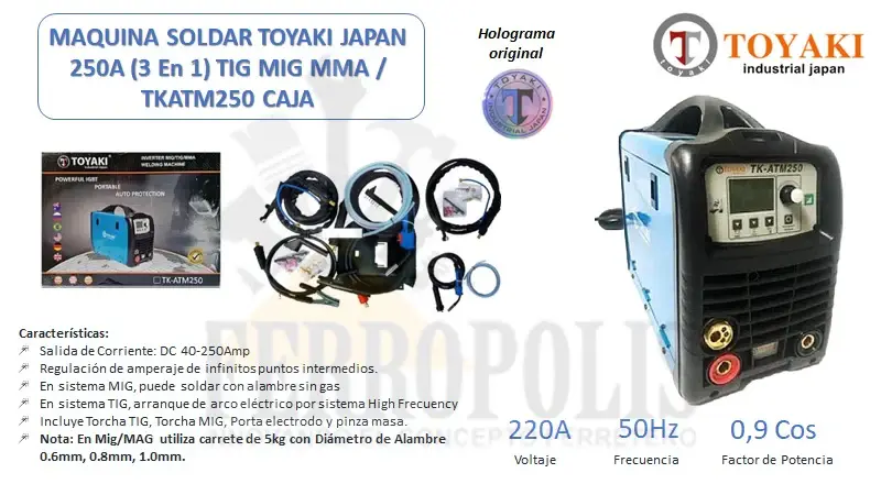 MAQUINA SOLDAR TOYAKI JAPAN 250A (3 En 1) TIG MIG MMA / TKATM250