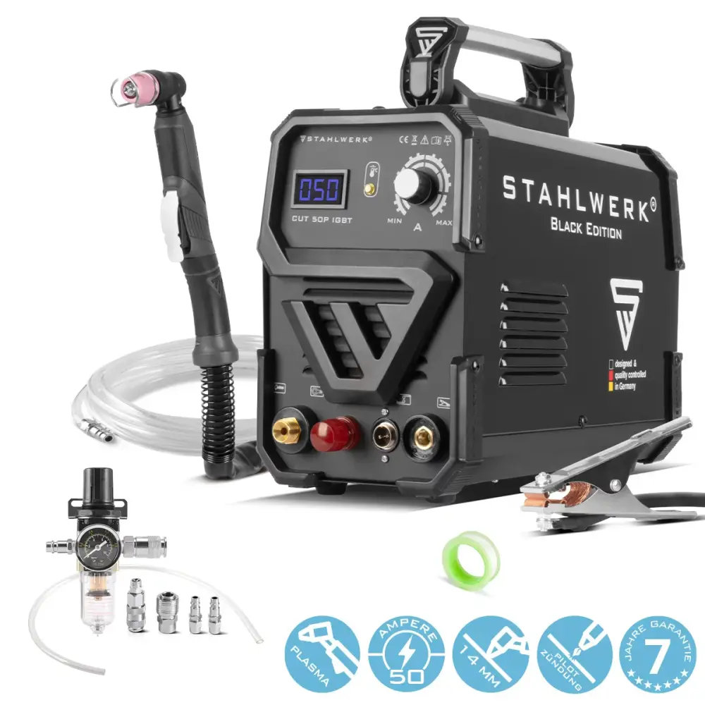 Steelworks Cut 50 Pilot IGBT Plasma Cutter con fondos y 50 amperios, salida de corte de hasta 14 mm, adecuada para sábana...