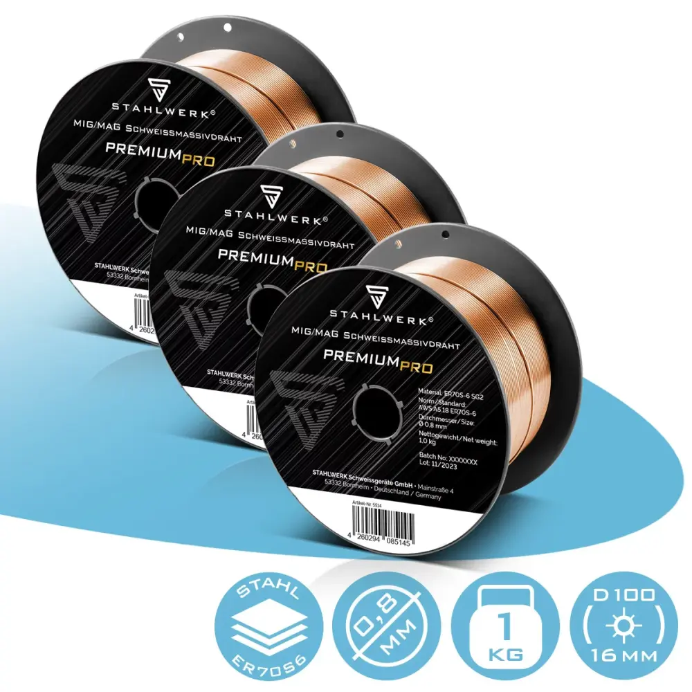Steelworks 3 × Mig Mag Welding Wire ER70S-6 Ø 0.8 mm / 1 kg Rollo de alambre D100