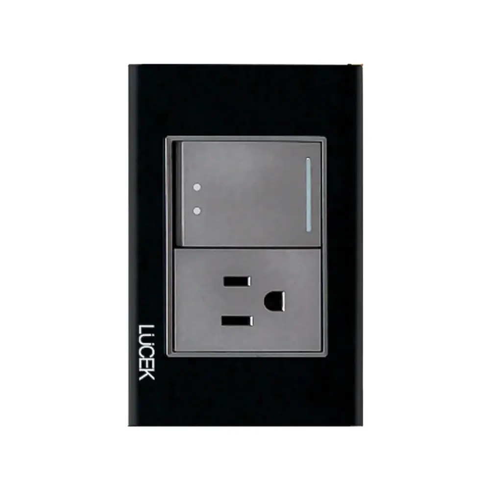 Detector de Humo Placa Apagador Escalera y Contacto Espejo Negro