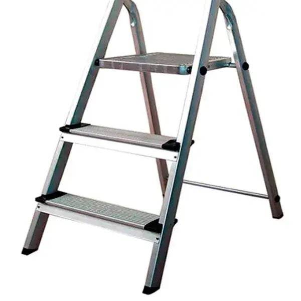 Escalera metálica con 3 peldaños gris 130x42x56cm Compatible con Sistemas de Alarma