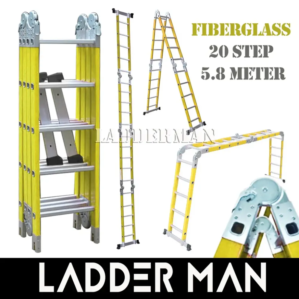 ESCALERA MULTIUSO MULTIPÓSICION 150 Kg 20 Pasos FIBRA VIDRIO con Certificación UL