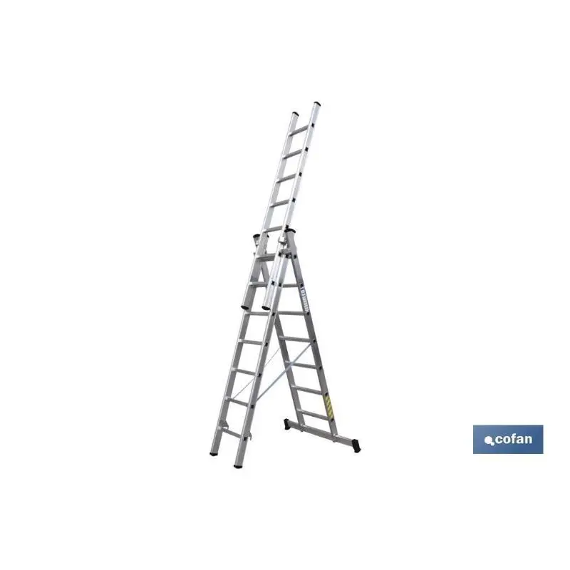 Escalera aluminio triplicado 9 peldaños 2,50 + 2,50 + 2,50 m