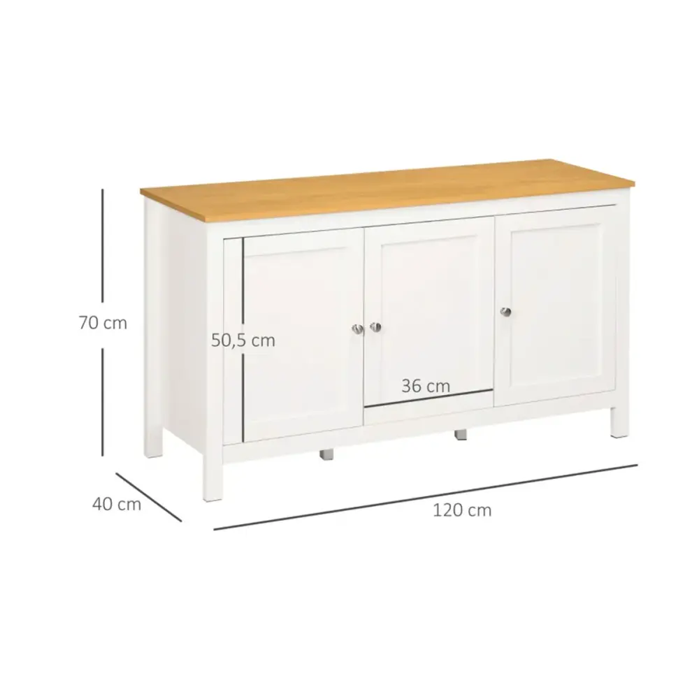 Aparador Blis Homcom 3 puertas + estantes ajustables blanco 70x120x40 cm