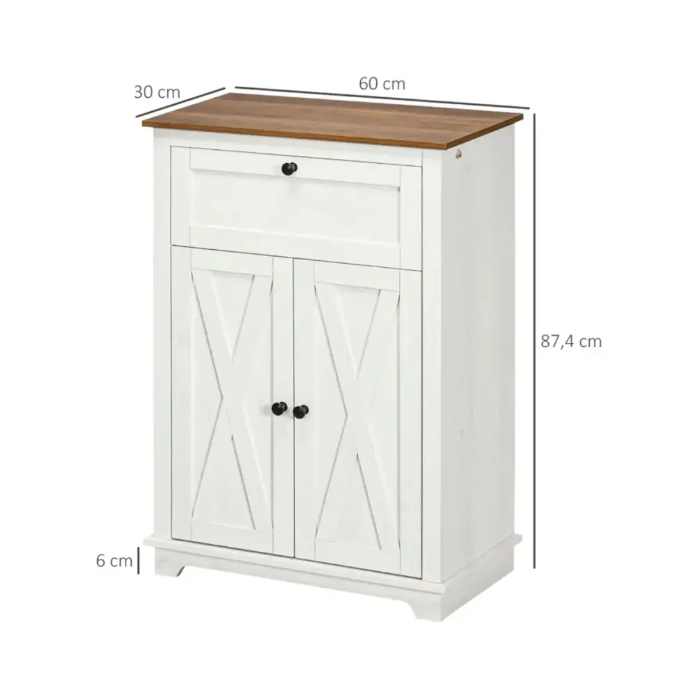 Aparador Homcom puertas dobles + cajón + estante ajustable blanco 87,4x60x30 cm