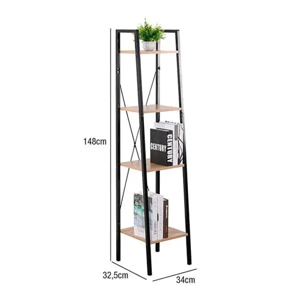 Estanterí metálica Oren con 4 baldas de madera 148x34x32,5cm : Edición Profesional