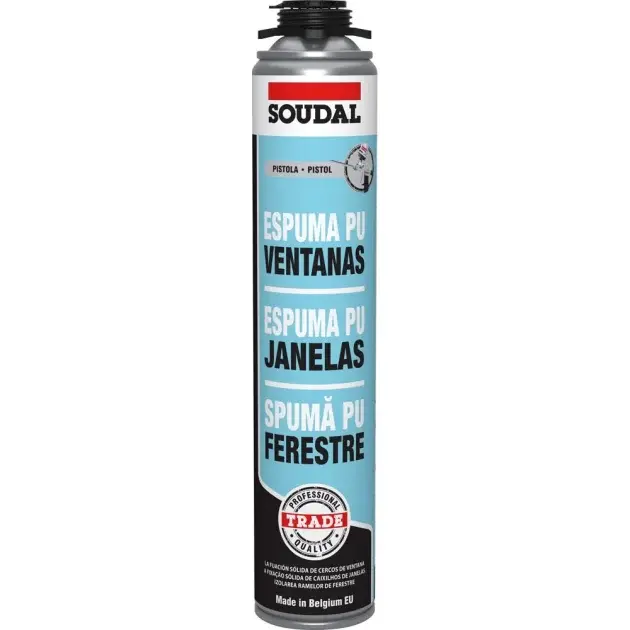 Espuma poliuretano puertas y ventanas (pistola) soudal 750 ml