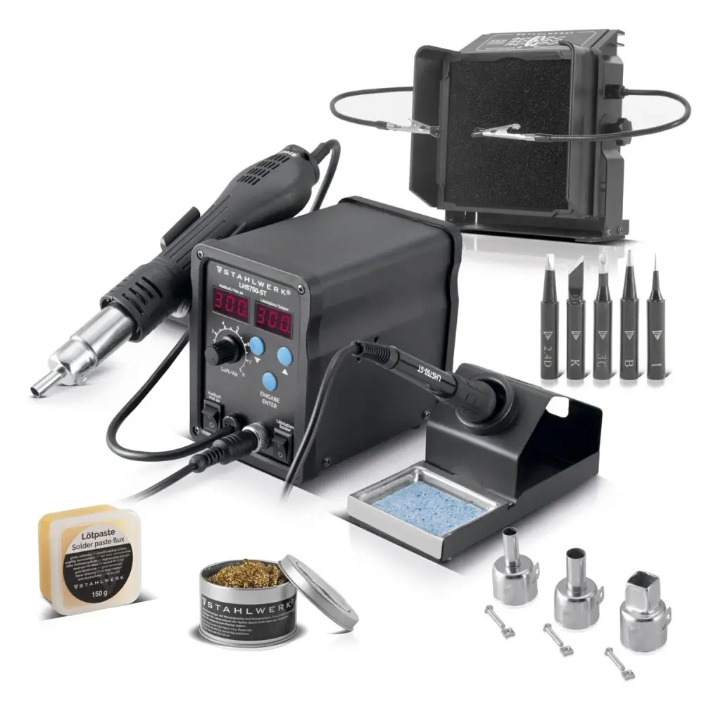 Estación de soldadura Stahlwerk LHS750-St con 750 vatios en el conjunto completo | Estación de trapo de aire ardiente 2 ...