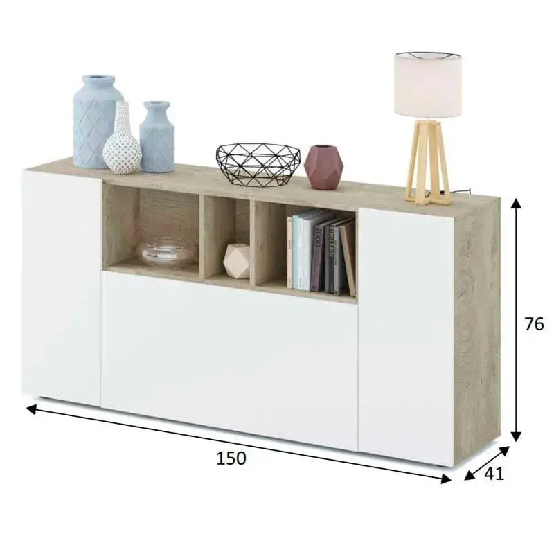 Aparador Loira 3 puertas + 3 estantes abiertos 76x150x41 cm