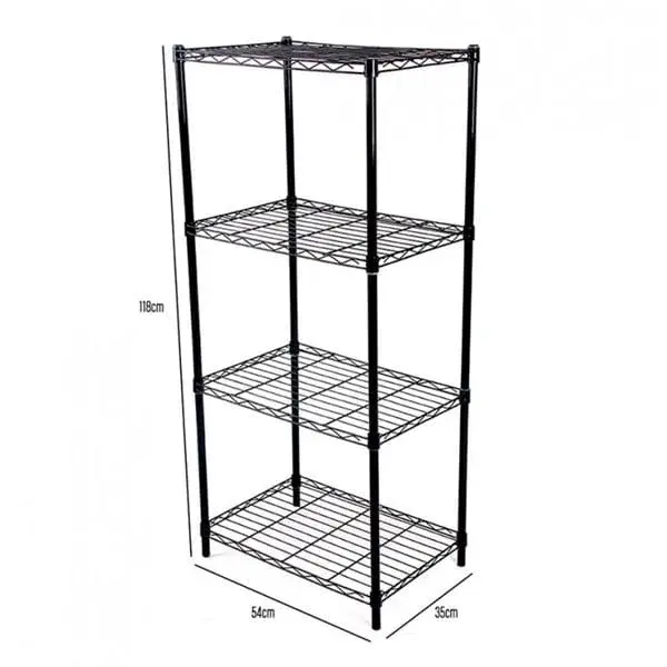 Estante de Esquina Estanterí metálica negra con 4 baldas de varillas 118x54x35cm