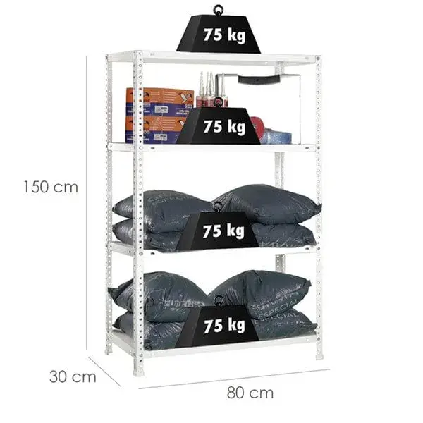 Estanterí Oryx 4 baldas blanco 150x80x30 cm