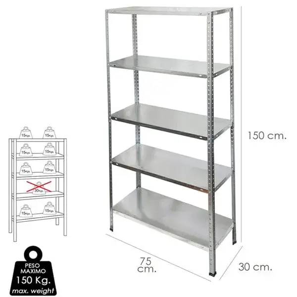 Estanterí Oryx 5 baldas plata 150x75x30 cm