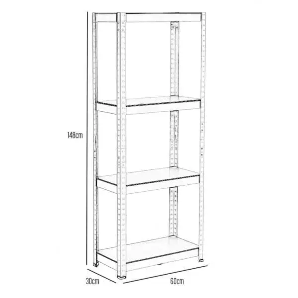 Panel Perforado Estanterí metálica negra con 4 baldas ajustables 148x60x30cm 240Kg