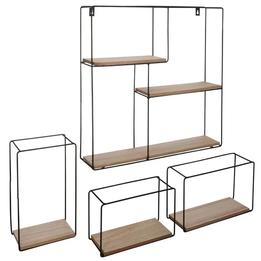 WellHome Exclusive S, Uso juegos de 4 estantes de pared metalicos, Negro