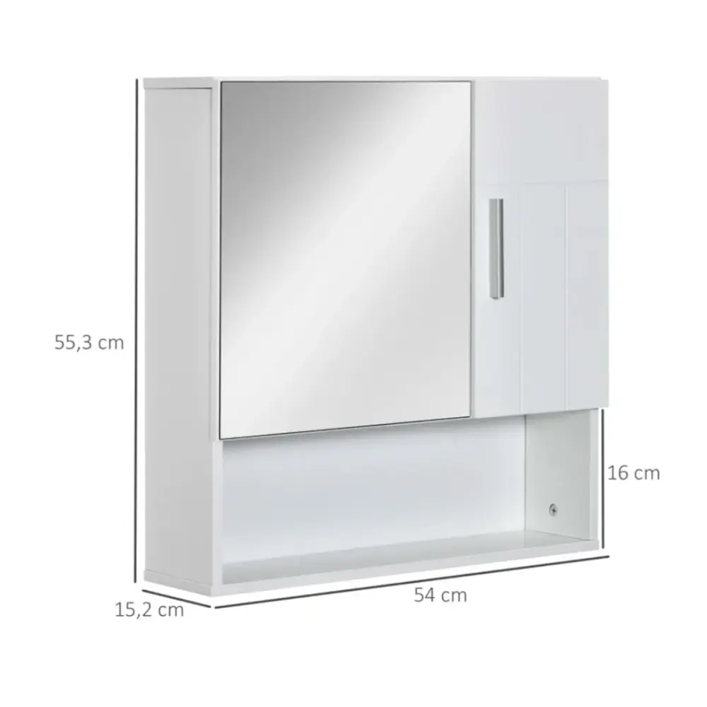 Colgador de Albornoz Armario de baño Kleankin con espejo 2 puertas 2 estantes 55,3x54x15,2 cm