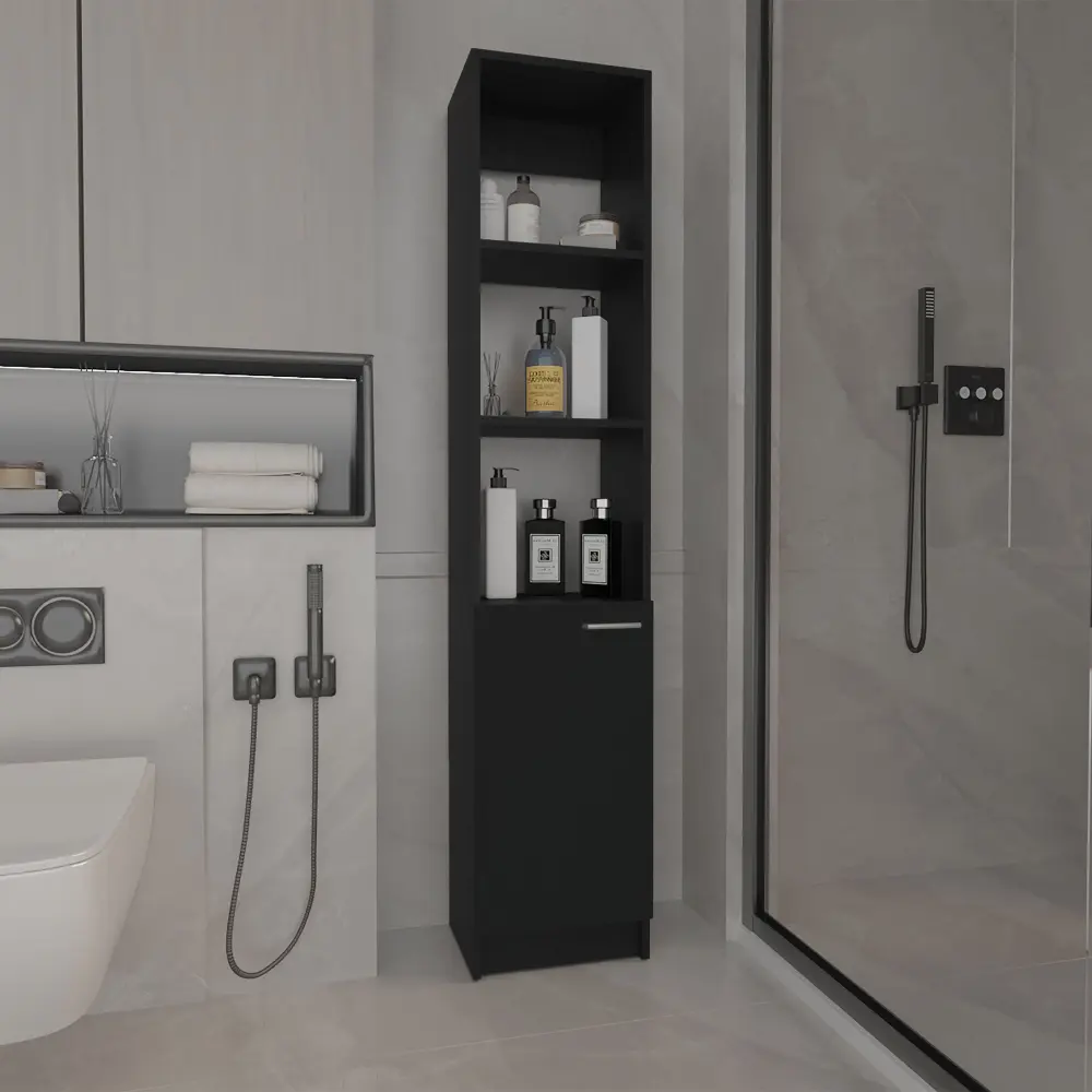 Columna de baño malaga en melamina con un gabinete y 3 estantes Medidas 30x20cm