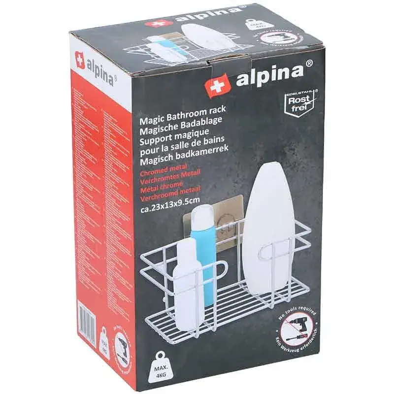 Espejo con Luz Estante de ducha Alpina bordes elevados inox 13x23x9,5 cm