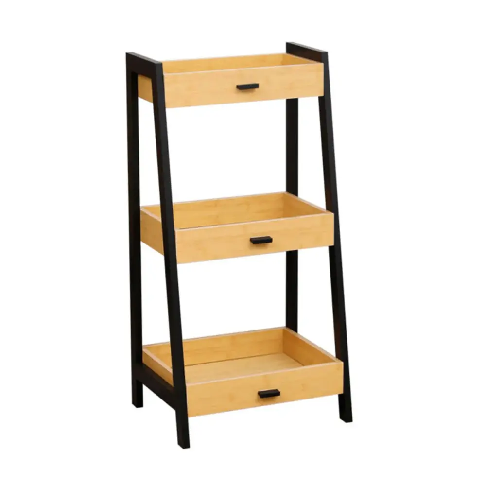 Estanterí Cebu 3 estantes piramidal negro/natural 90x45x35 cm Elegante y Funcional