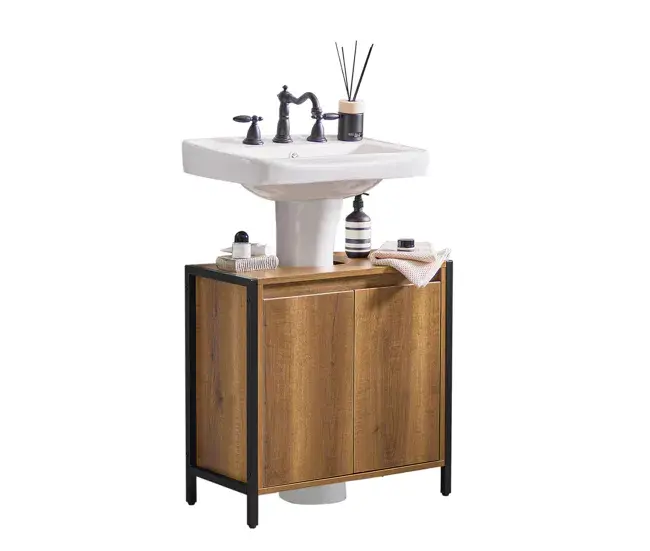 Gancho de Toalla Mueble para Debajo del Lavabo Armario de Baño de Suelo 1 Estante y 2 Puertas 60 x 30 x 60 cm BZR63-II-PF...