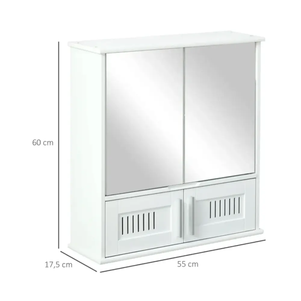 Instalación Profesional Armario de baño Kleankin con espejo 4 puertas + 3 estantes blanco 60x55x17,5 cm