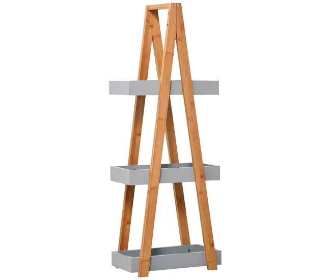 kleankin Estanterí de Baño de Bambú con 3 Estantes Estanterí de Almacenaje Estanterí de Madera en Forma de 30x18x81 c...